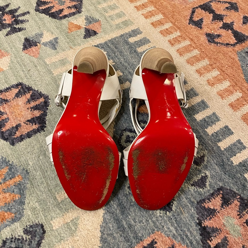 Rare! ✨Christian Louboutin Guernica 100 Calf/Cuoio Heel White/Grezzo - Picture 4 of 10